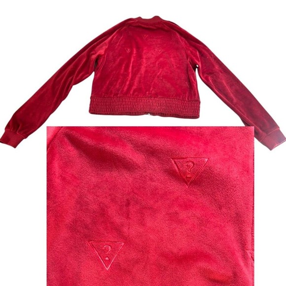 Y2K RED VELOUR LOGO VINTAGE GUESS ZIP UP‎ TRACK JACKET SMALL/MEDIUM - Picture 6 of 6